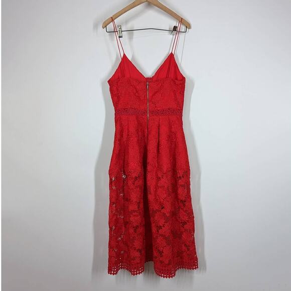 NICHOLAS Rouleau Red Lace Sleeveless V-Neck Midi Dress Size 6 Women's Preowned - Picture 5 of 13